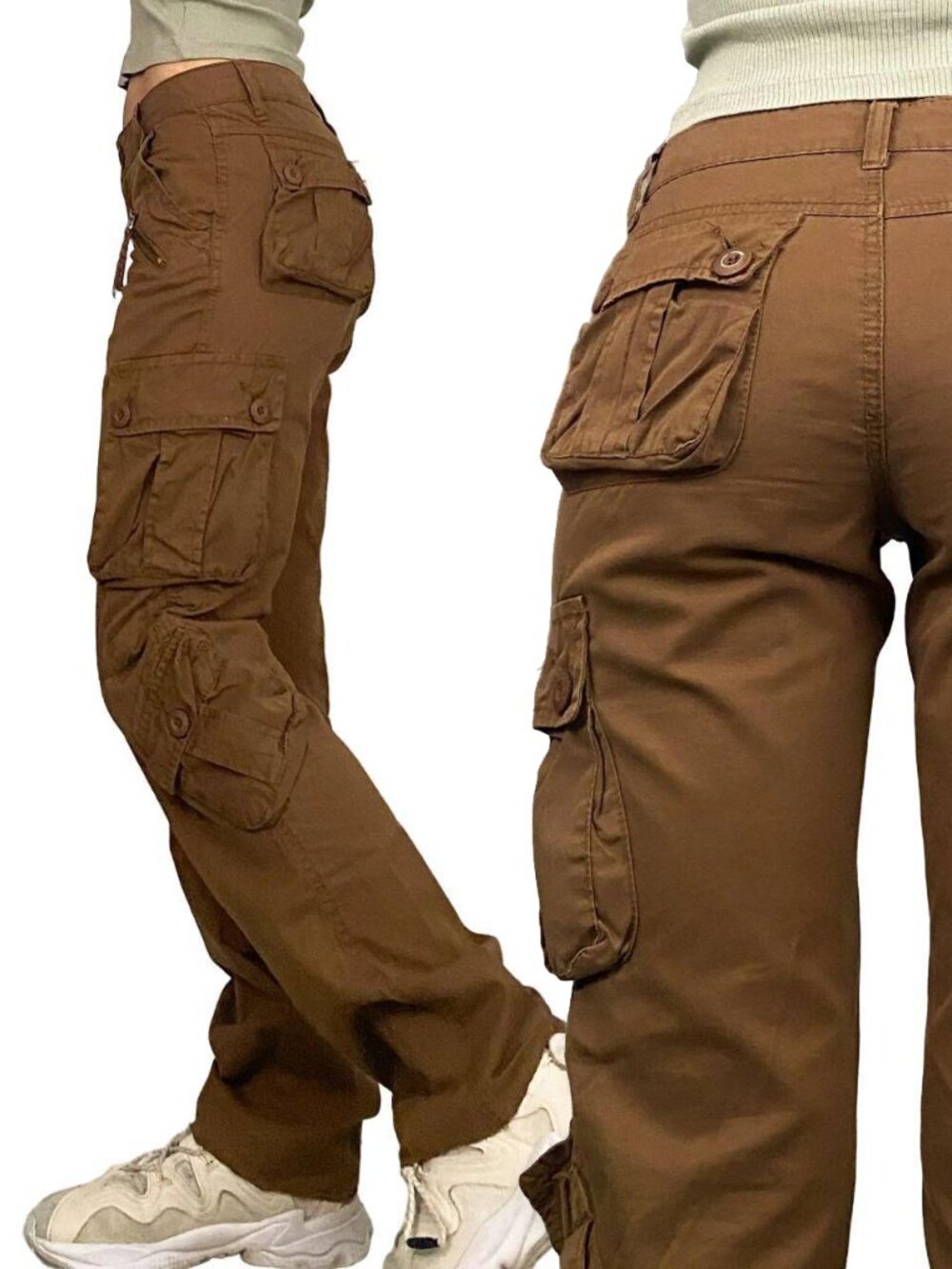 2000s y2k brown low to mid rise cargo pants by matchic